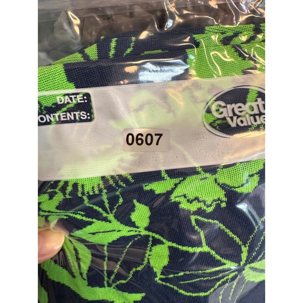 Retro Floral Zara Women Small Flare Pants Navy Lime Green‎ High Rise NWT